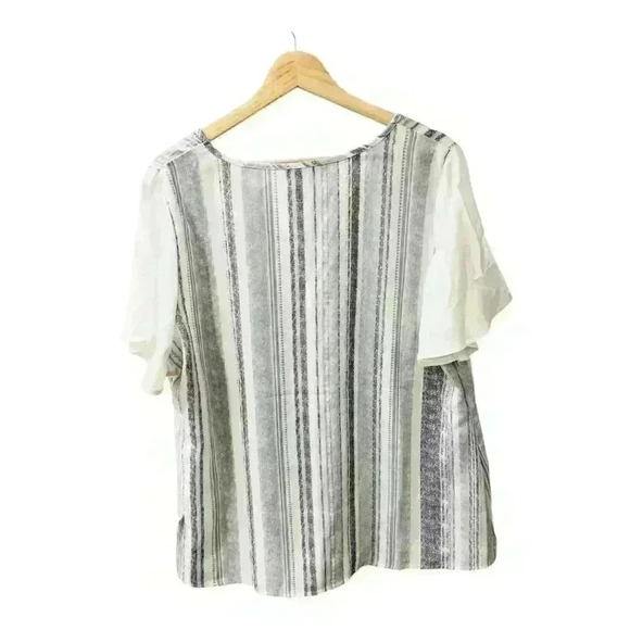Bloomchic Gray And White Contrast Striped Patchwork Ruffle Sleeve Top Size 14-16 - Picture 3 of 6
